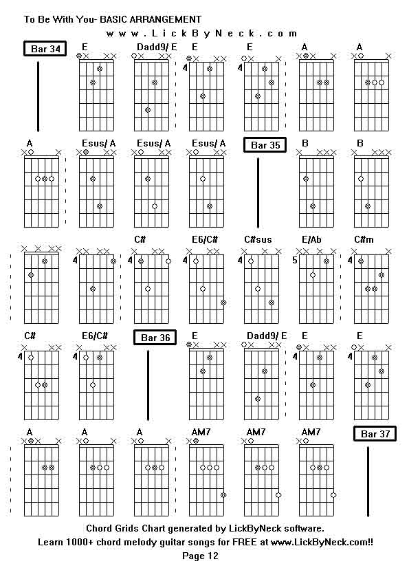 Chord Grids Chart of chord melody fingerstyle guitar song-To Be With You- BASIC ARRANGEMENT,generated by LickByNeck software.